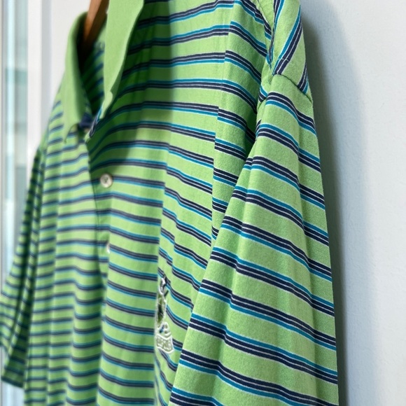 Peter Millar Men’s Green and Blue Striped Golf Polo Size XL - Picture 2 of 6